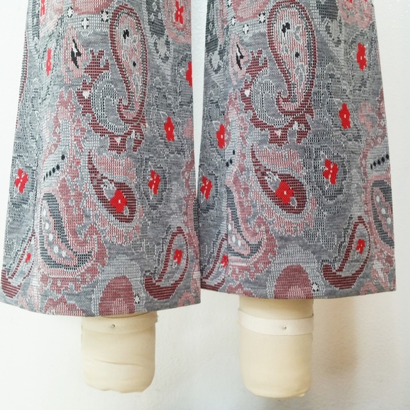 Vtg 70s Double Knit Pants Ankle Cropped Paisley - Picture 5 of 8